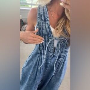 Acid Wash Jumpsuit Box Pleat Details